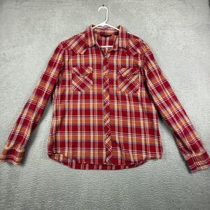 Salt Valley Western Plaid Flannel Shirt Red Orange Blue Mens XL Snap Front
